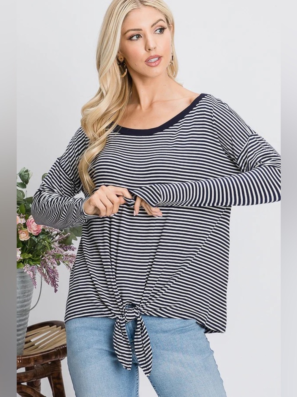046 Reborn J Tie Front Off Shoulder Tunic Top